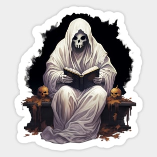 Ghost Reading a Grimoire Book Sticker